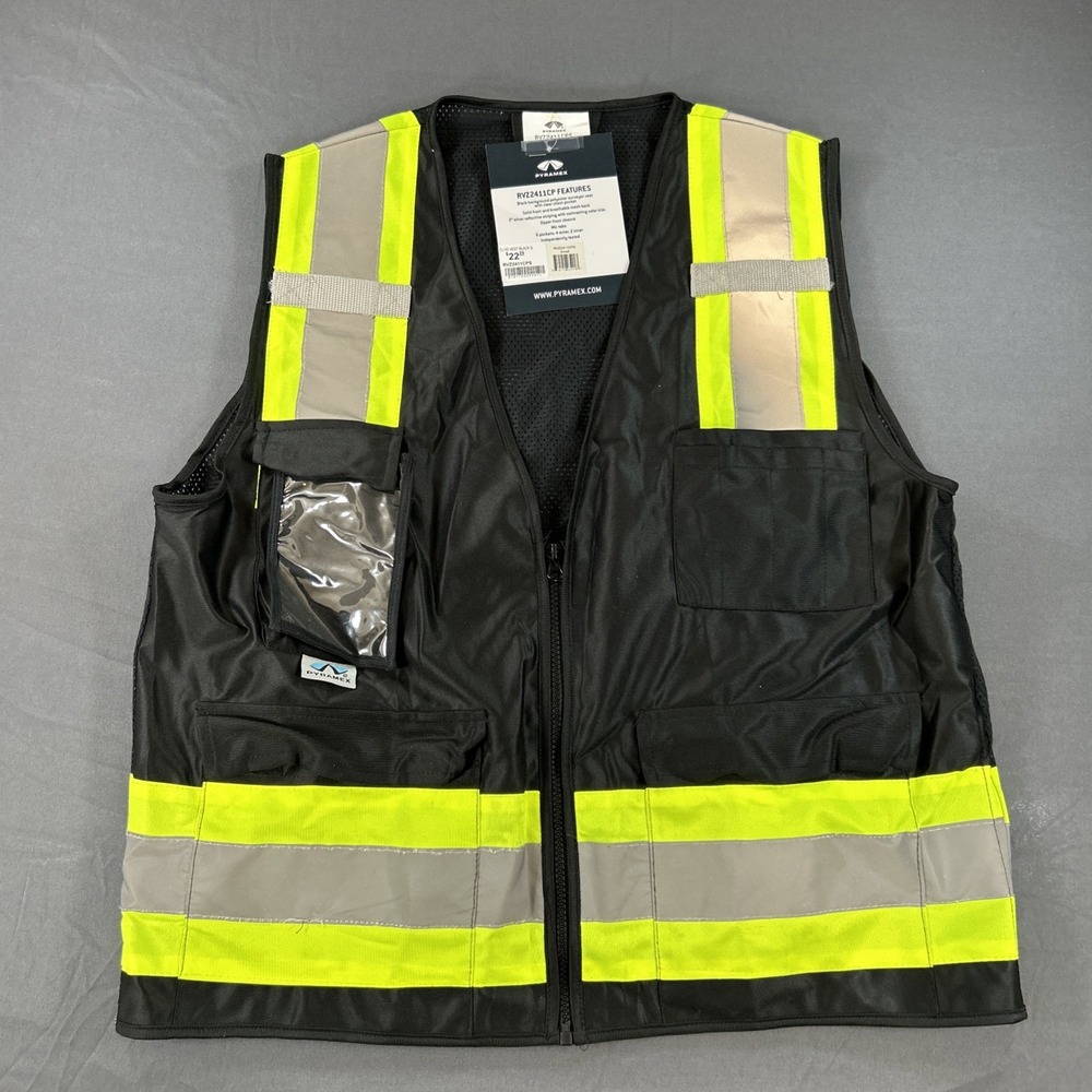 Pyramex high-visibility vest features a clear badge holder pocket Size Small